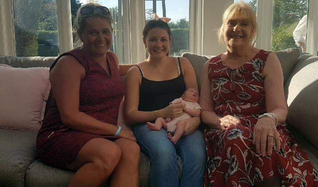 April with her baby daughter, Nicola&#39;s mother Pat Spencer and Nicola