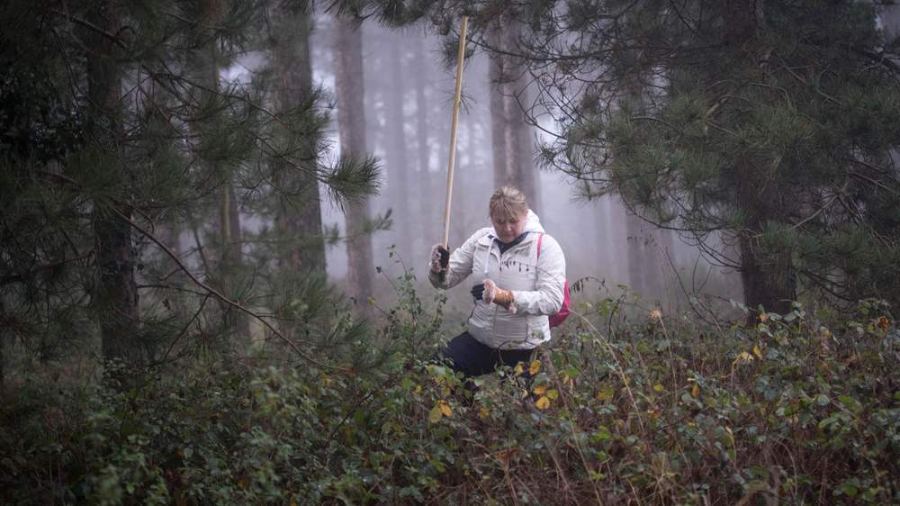 This photo of Nicola searching through woodland was shared worldwide