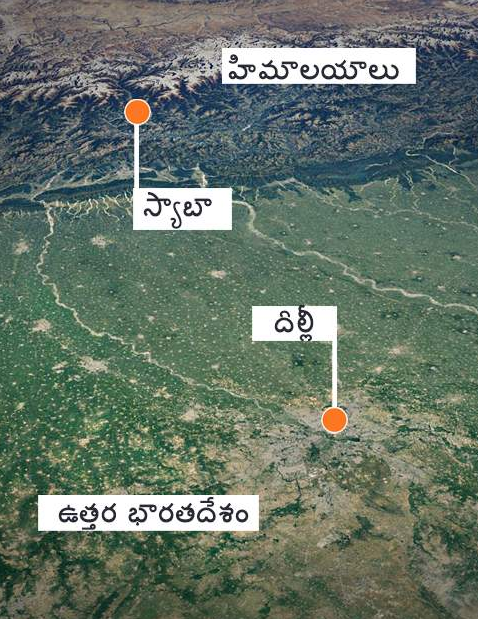 భాగీరథి నది కలిసే చోటు దిల్లీ నుంచి దాదాపు 250 మైళ్ల\/400 కి.మీ. దూరంలో ఉంది.(గూగుల్ మ్యాప్స్)