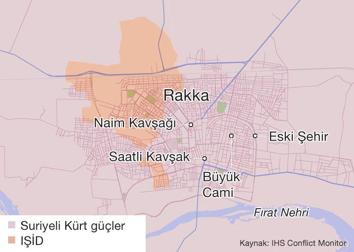25 Eylül itibariyle Rakka'da kontrol bölgeleri.  25 Eylül itibariyle Rakka'da kontrol bölgeleri. 