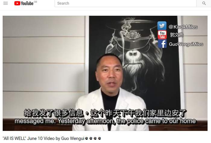 Guo Wengui broadcasting on YouTube