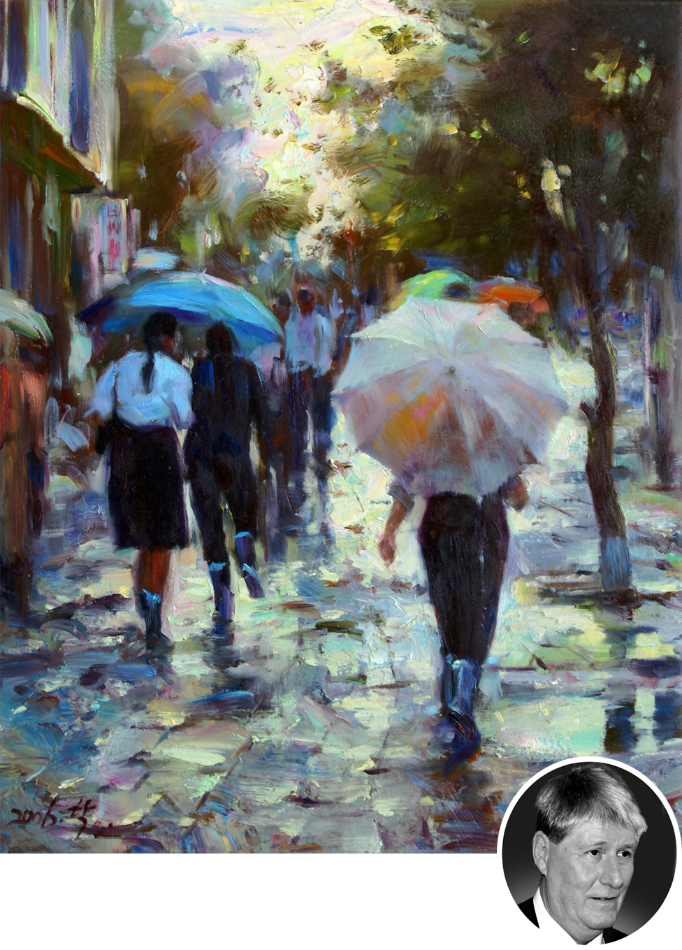 탁효연의 '비 오는 거리'(2006)와 프란스 브루젠(오른쪽)