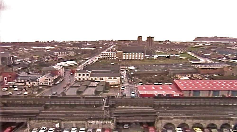 Butetown just beyond Cardiff Central rail track