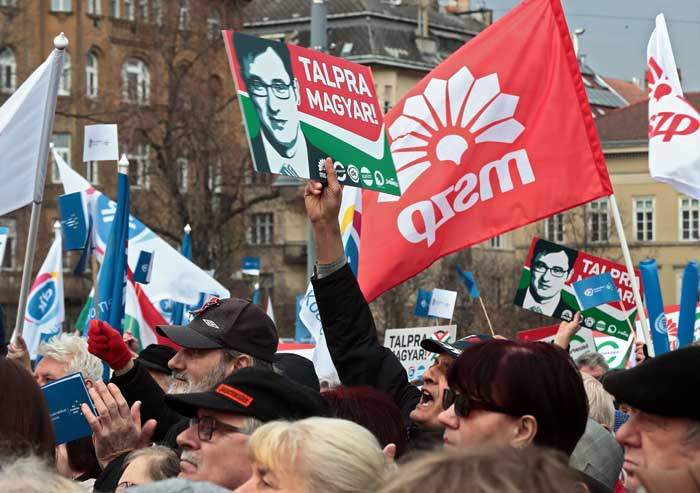 March 2018: Opposition activists at an election rally for the Socialist Party (MSZP)