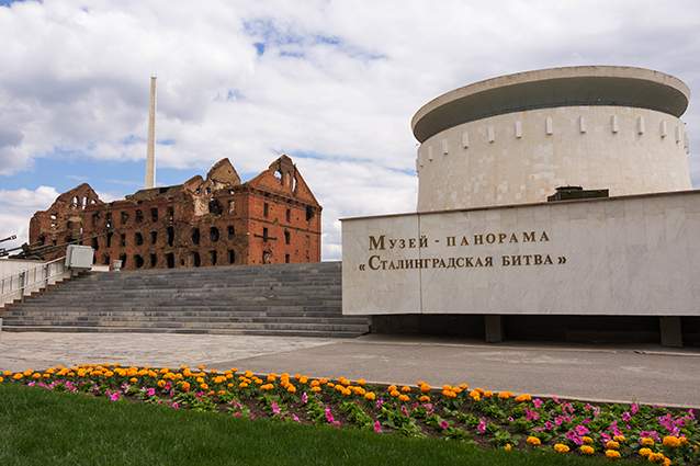 The Battle of Stalingrad Panorama Museum and, left, Gehart&#39;s Mill