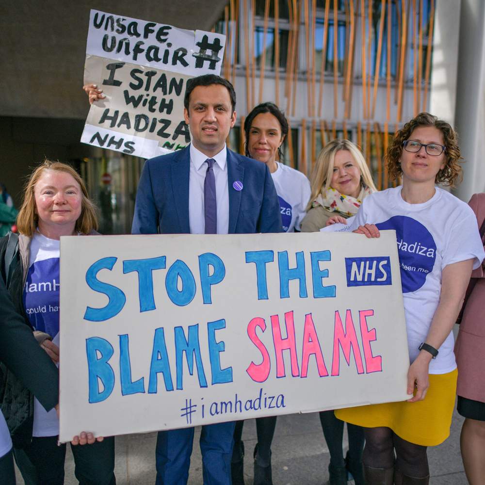 Doctors protesting in Scotland with the politician, Anas Sarwar