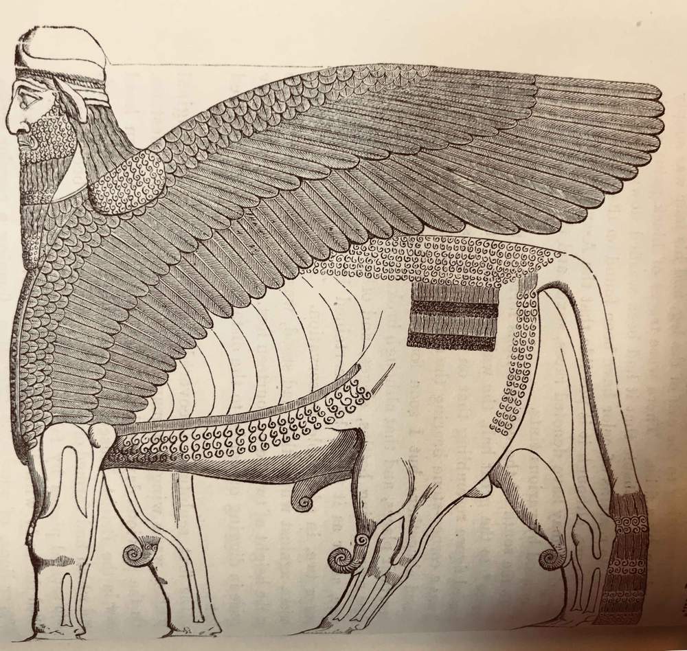 Illustration of a lamassu (circa 1850)