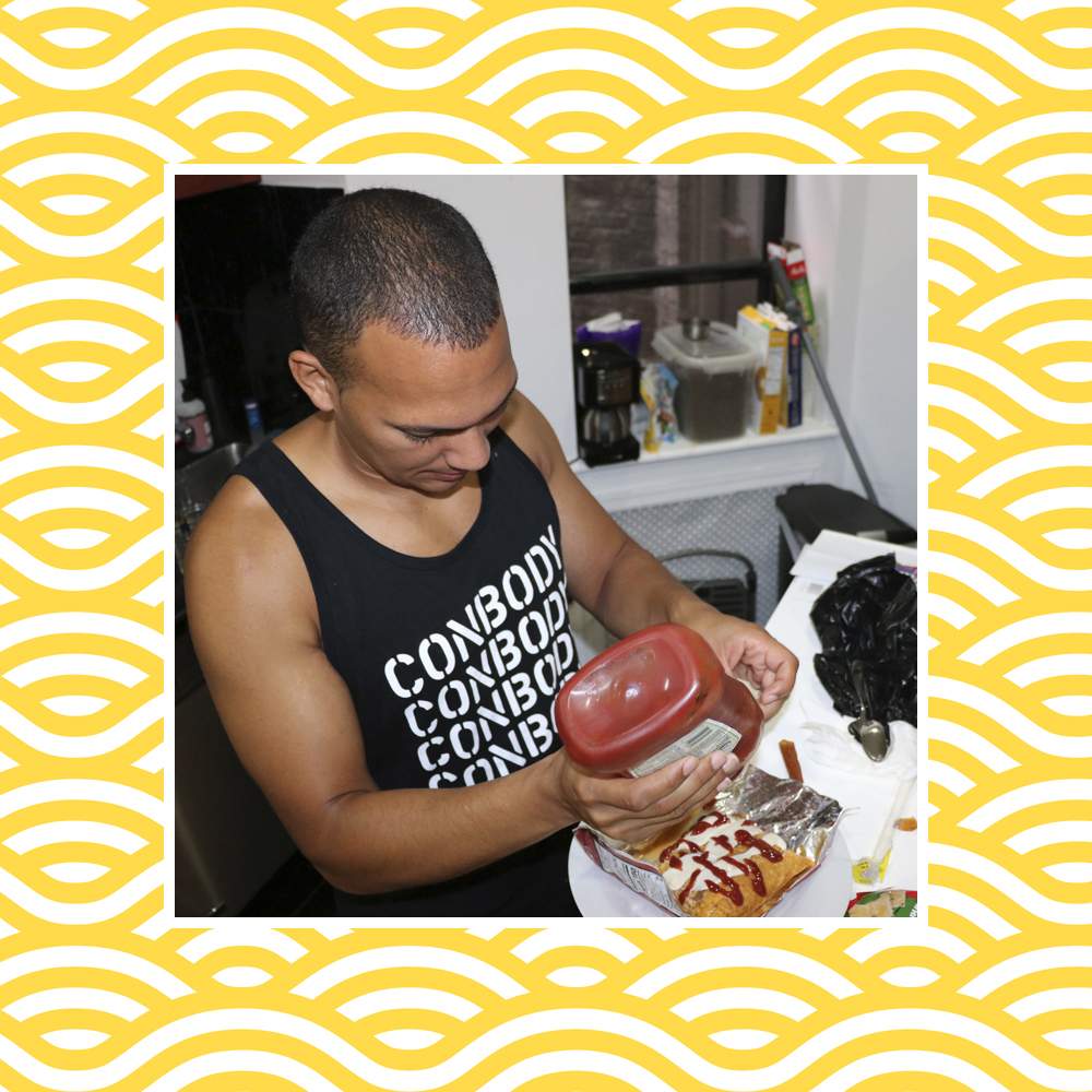 Coss Marte preparing a 'prison burrito' Coss Marte preparing a 'prison burrito'