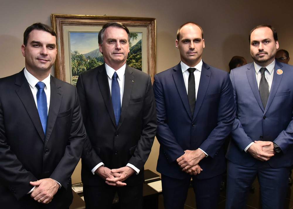 Bolsonaro with three of his sons (L-R): Flávio, Eduardo and Carlos