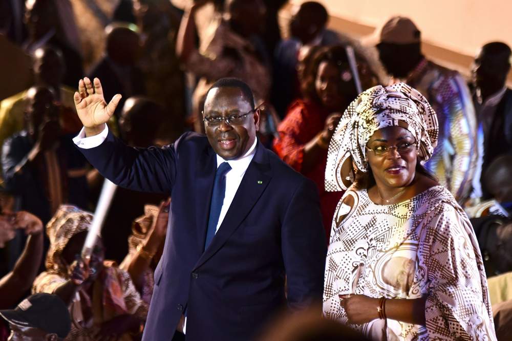 Senegal&#39;s president, Macky Sall, with his wife, Marieme Faye Sall