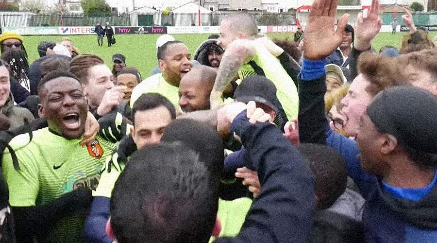 SE Dons&#39; players are mobbed by fans following their 2018 cup final win against FC Cortez. The video has been viewed 680,000 times on YouTube – more than the most popular uploads from local professional counterparts Millwall and Charlton Athletic