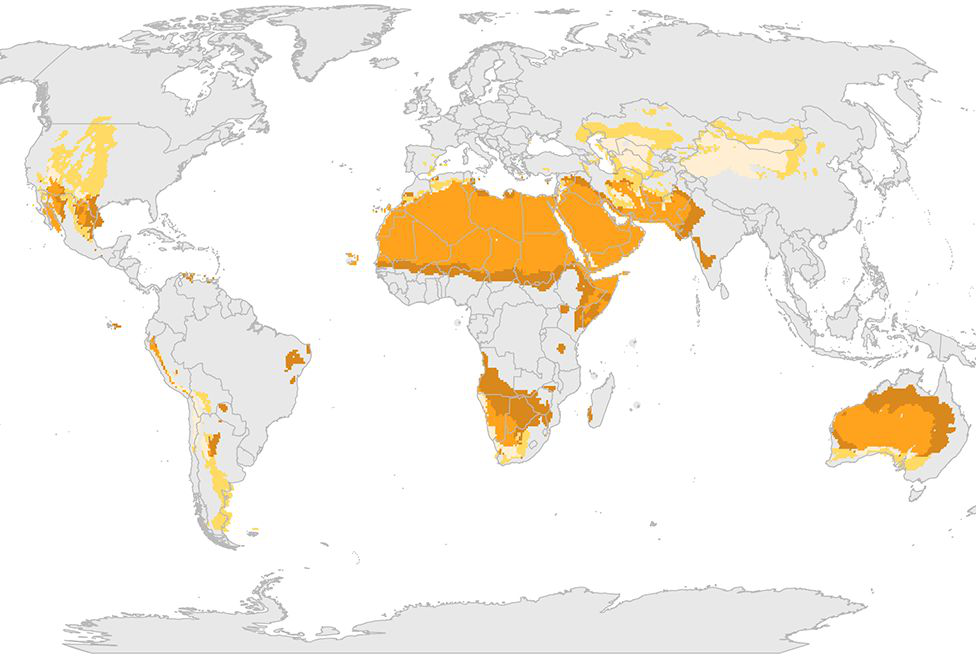 Carte montrant la répartition mondiale des climats arides