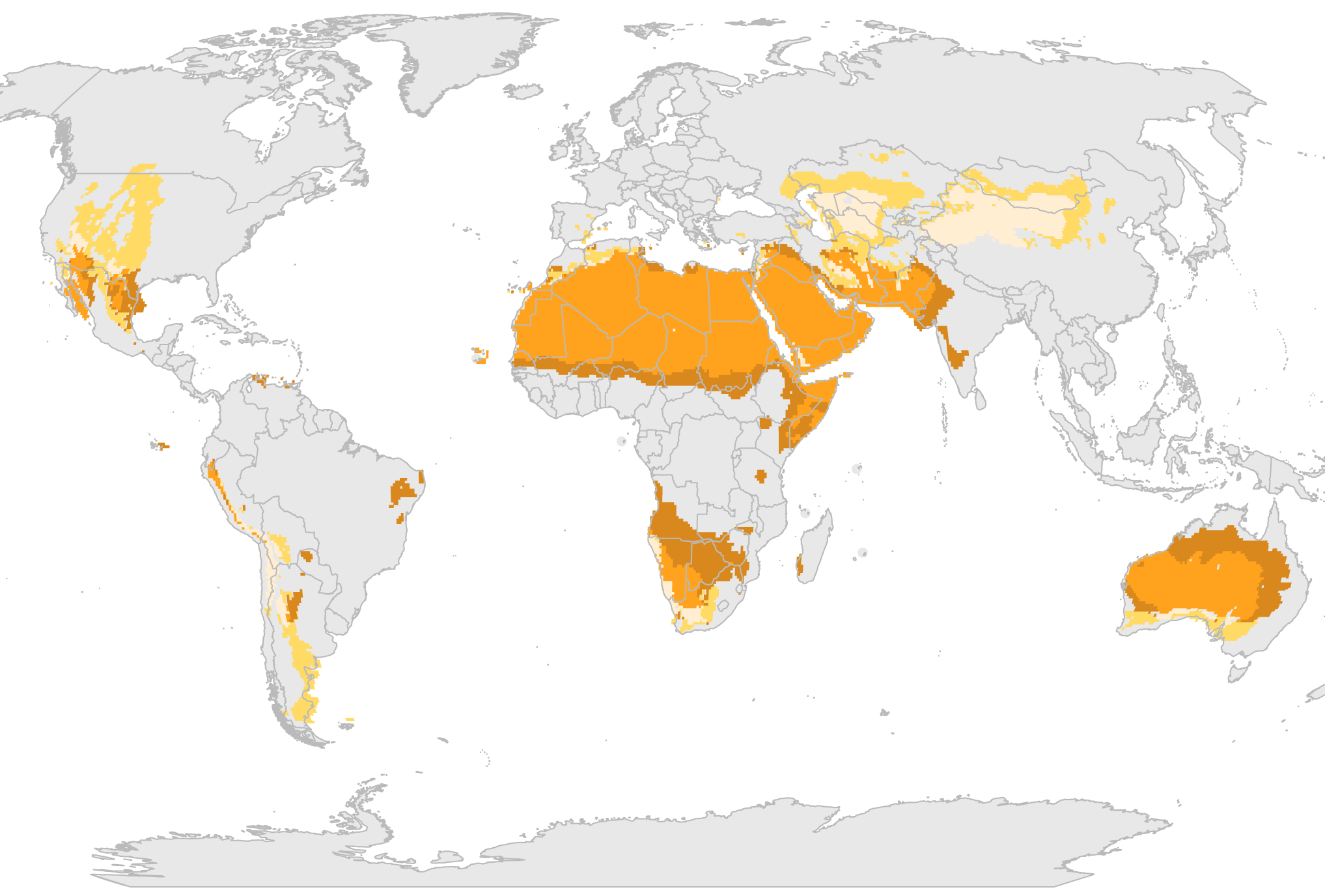 خارطة تبيّن توزيع الطقس الجاف والقاحل عالميا