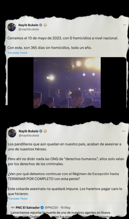 Montaje con tweets de Bukele