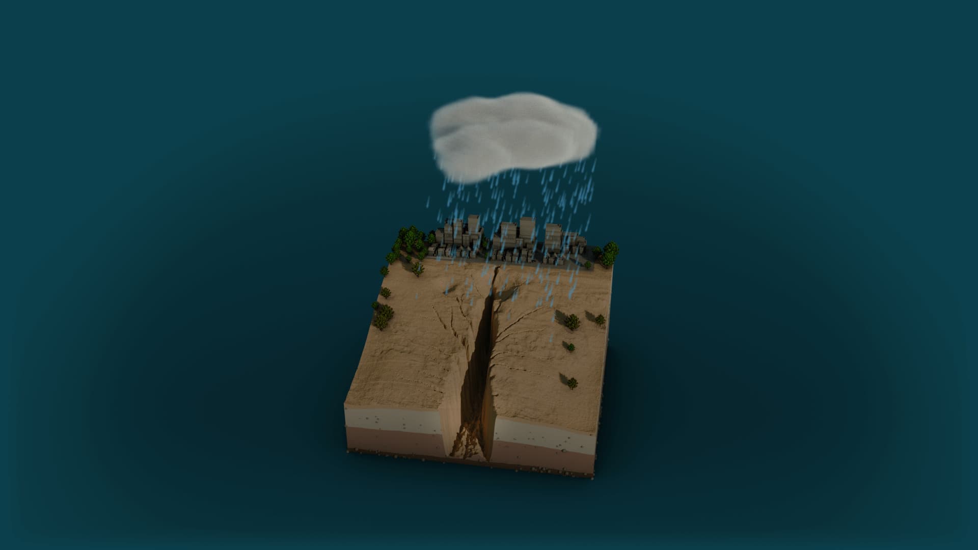 Animation showing a gully opening up