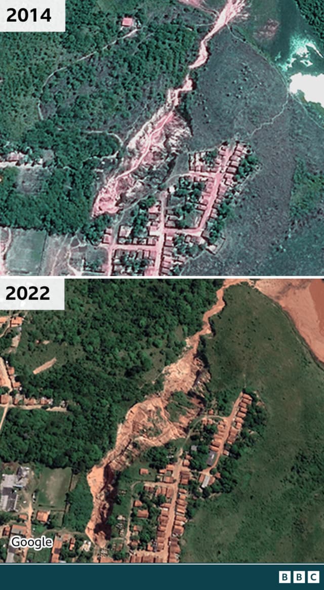 Imagens de satélite mostram as voçorocas de Buriticupu em 2014 e 2022