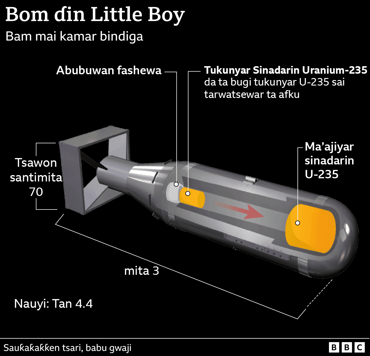 Hotunan da ke nuna sassan jikin bam ɗin Little Boy