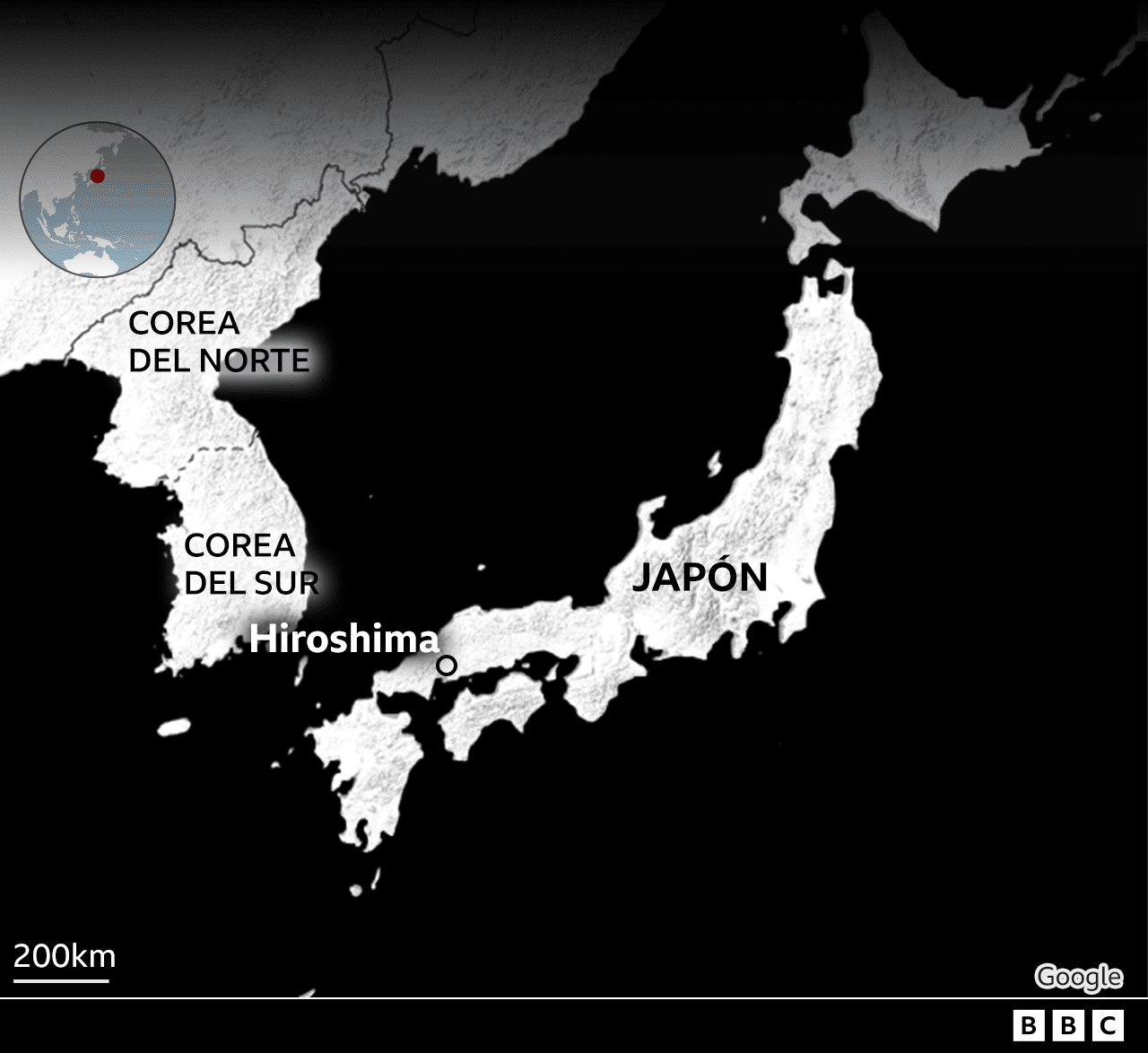 Mapa de localización de la ciudad de Hiroshima