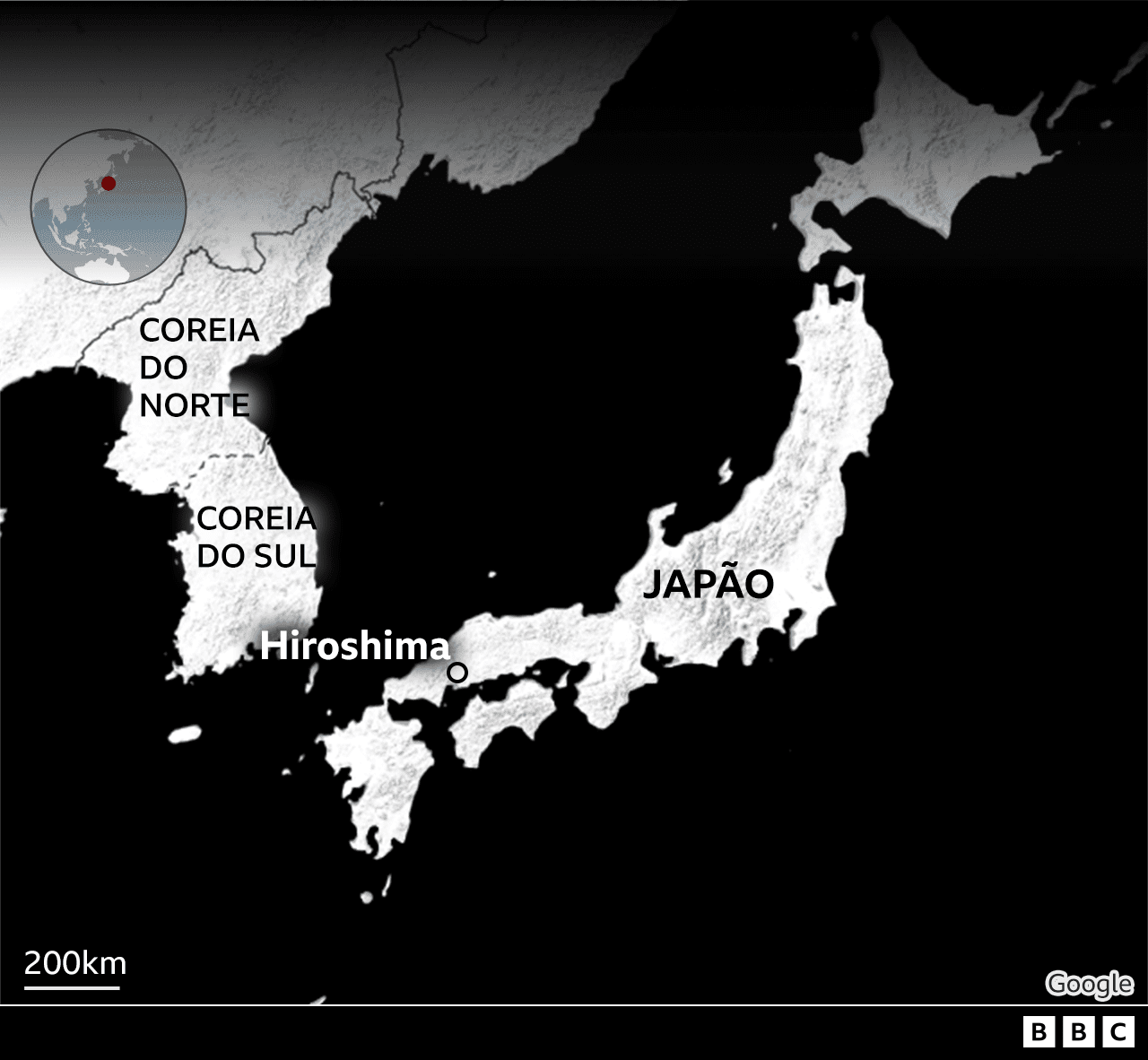 Mapa de localização da cidade de Hiroshima