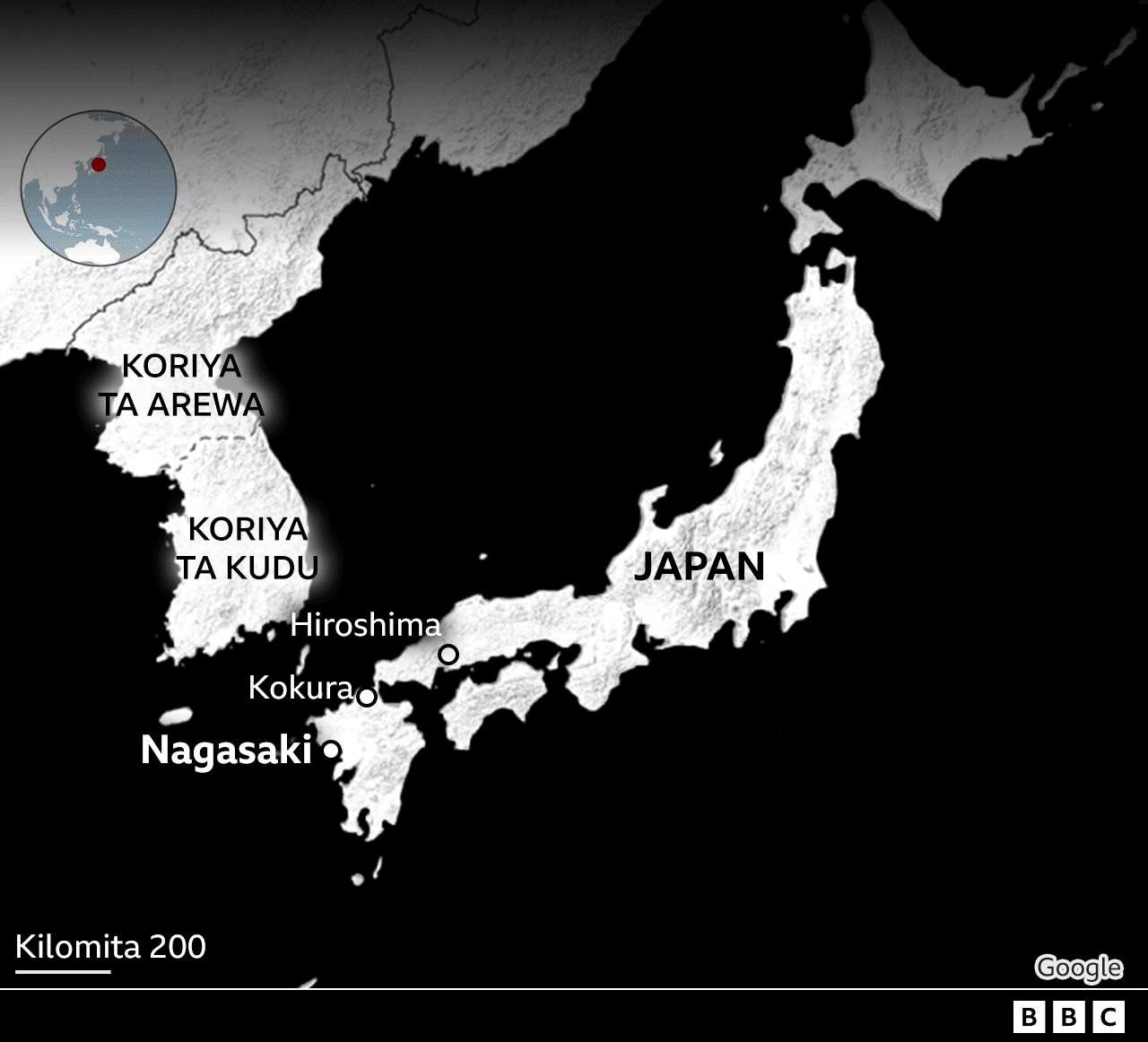 Taswirar da ke nuna biranen Nagasaki da Kokura