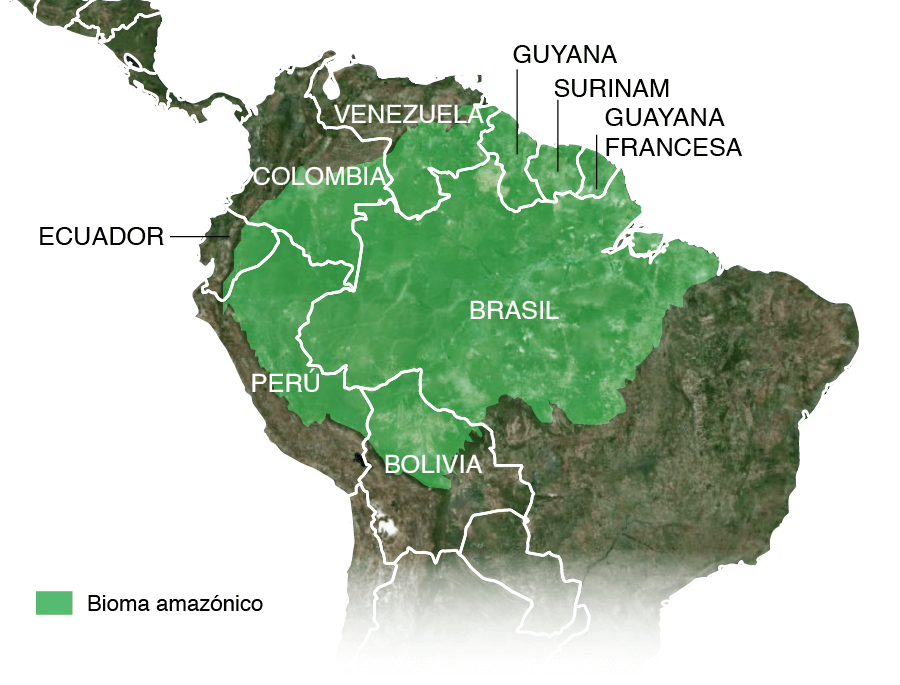 Mapa de la localización del bioma amazónico
