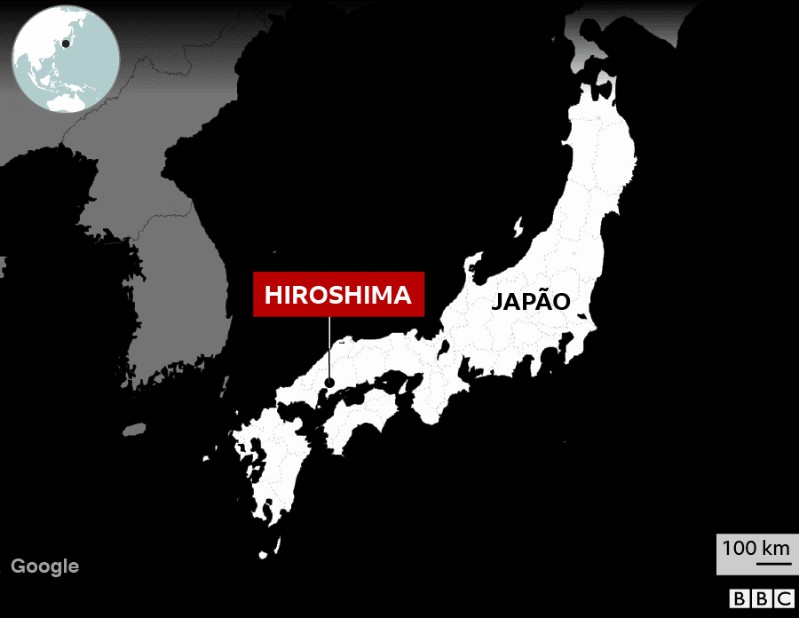 Mapa de localização da cidade de Hiroshima