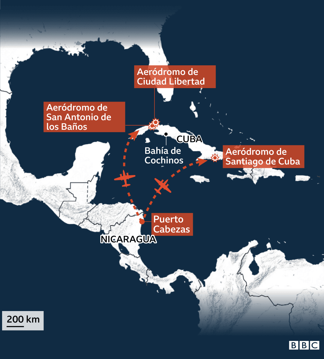 Infografía que muestra el recorrido que hicieron los aviones cedidos por EE.UU. desde Nicaragua hasta Cuba.