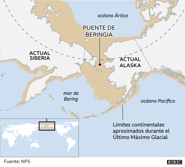 Mapa de cómo era el puente de Beringia