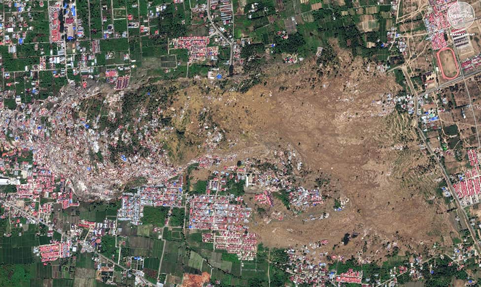 Citra satelit menunjukkan fenomena liquefaksi di Balaroa.