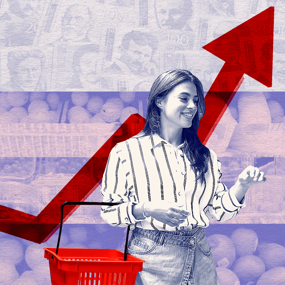 devojka prodavnici sa korpom, kupuje namirnice