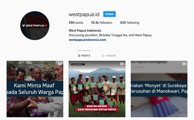 Cuplikan laman Instagram westpapua dot id.