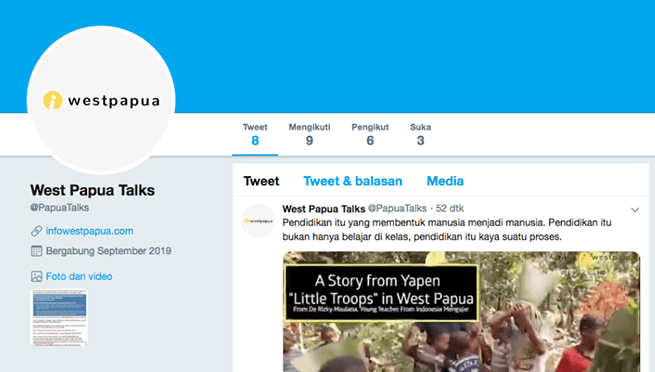 Cuplikan laman Twitter West Papua Talks.