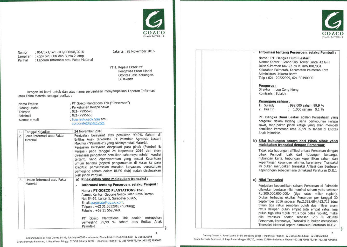 Dokumen jual beli perusahaan.