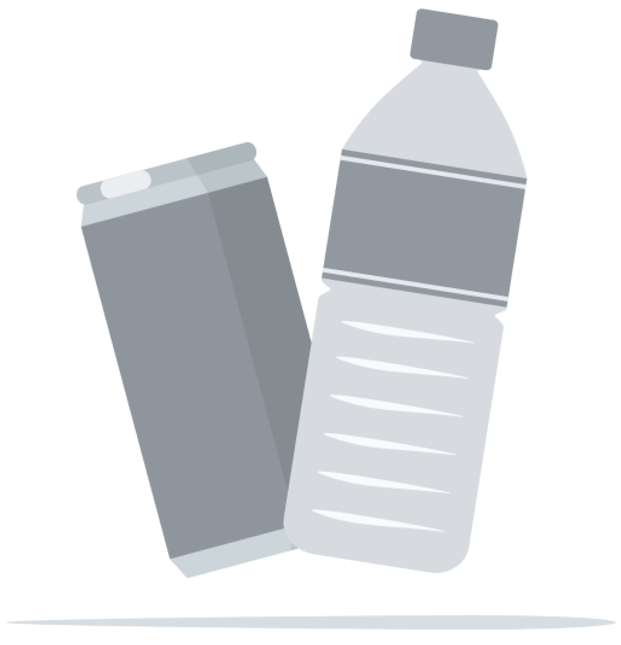 Bir gazlı içecek kutusu ve plastik bir su şişesi