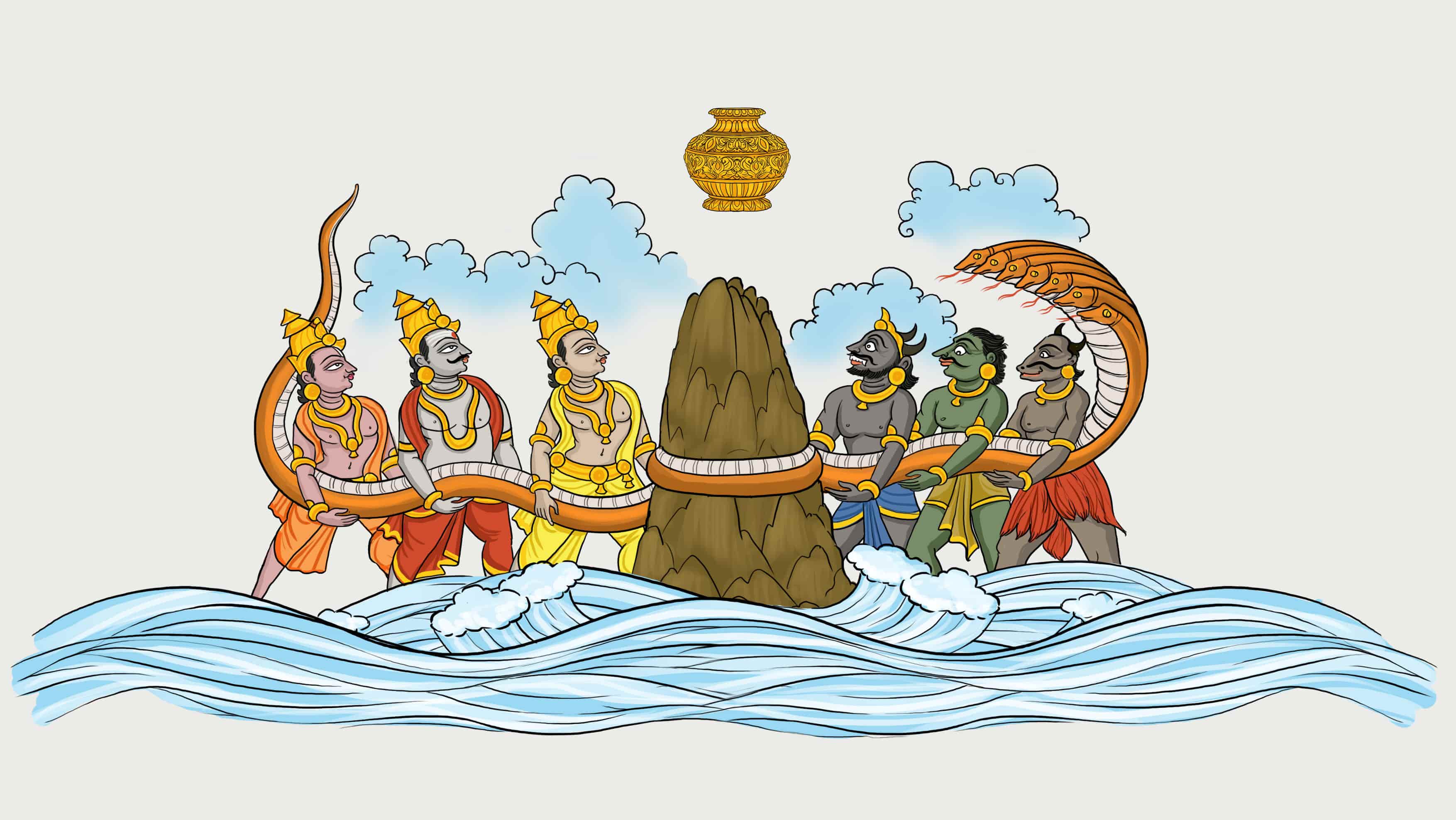 समुद्र मंथन का इलस्ट्रेशन