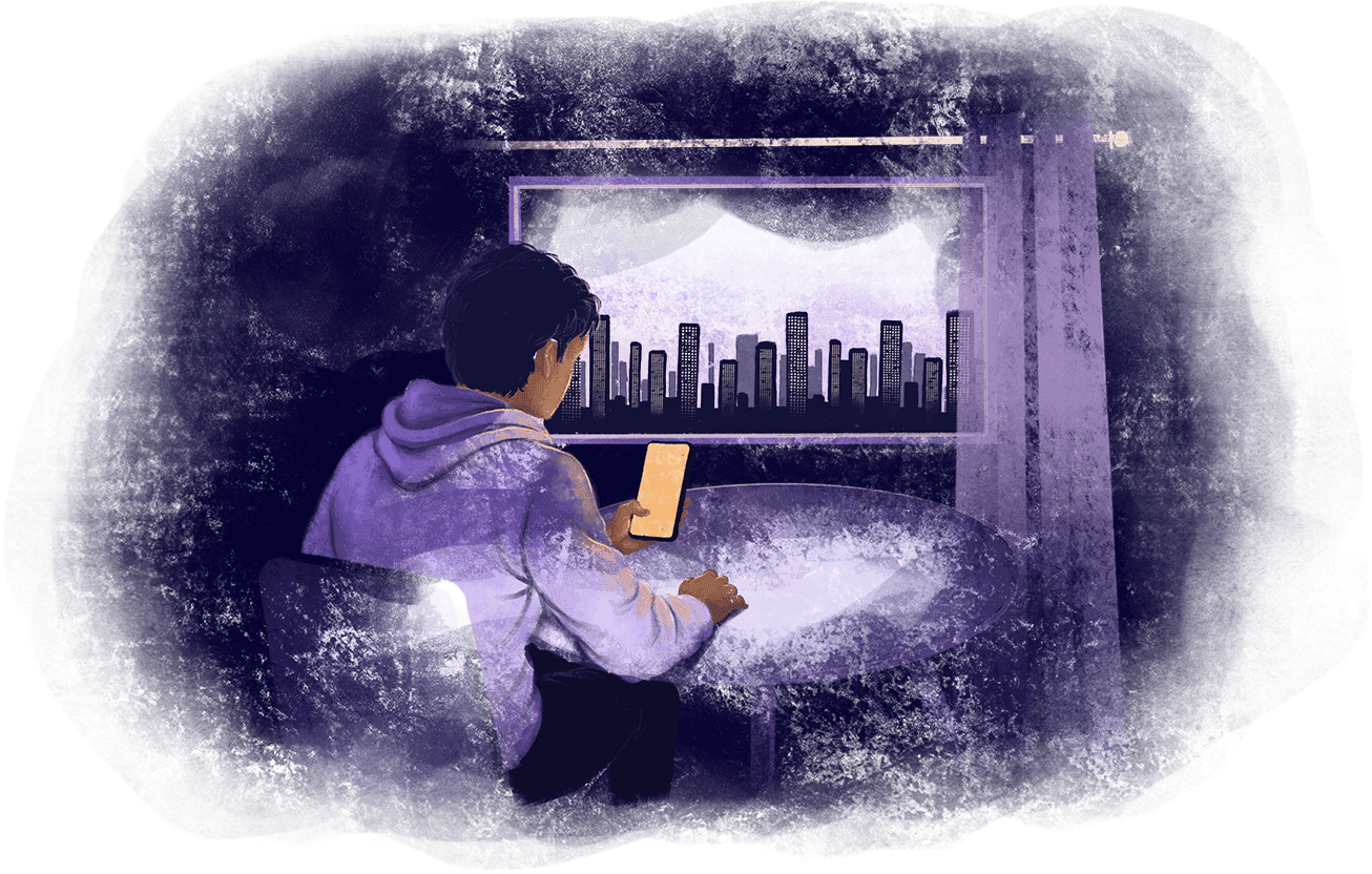 A man stating at this phone screen during video call