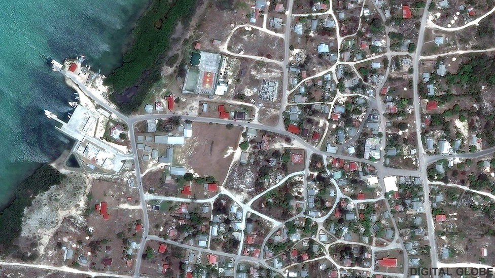 Satellite image of the town of Codrington in Barbuda 