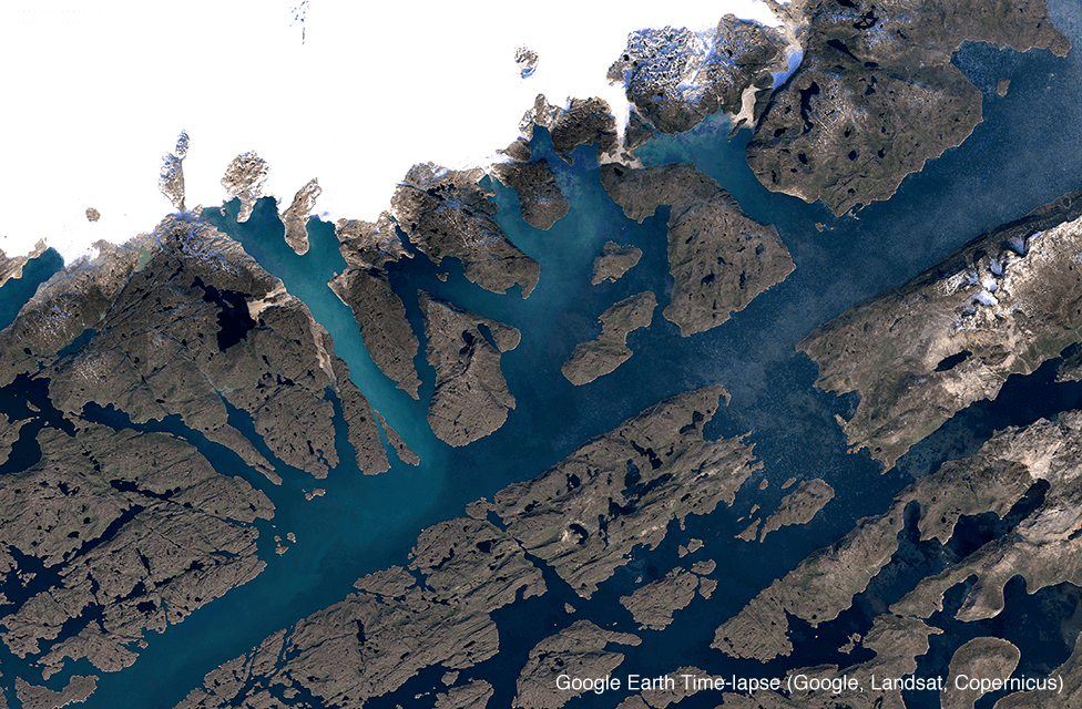 Satellite image of Qaleraliq glacier, Greenland in 2018