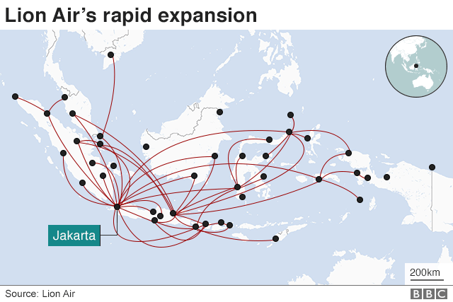 Lion Air routes in 2018