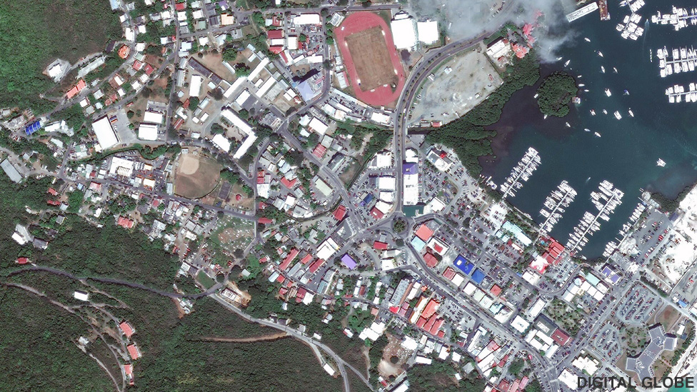 Satellite image of Road Town, Tortola in March 2017