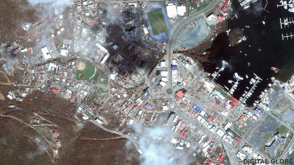 Satellite image of Road Town, Tortola after Hurricane Irma, 9 Sep 2017