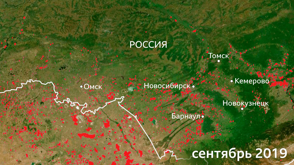 Пострадавшие от огня территории в Сибири в сентябре 2019 года