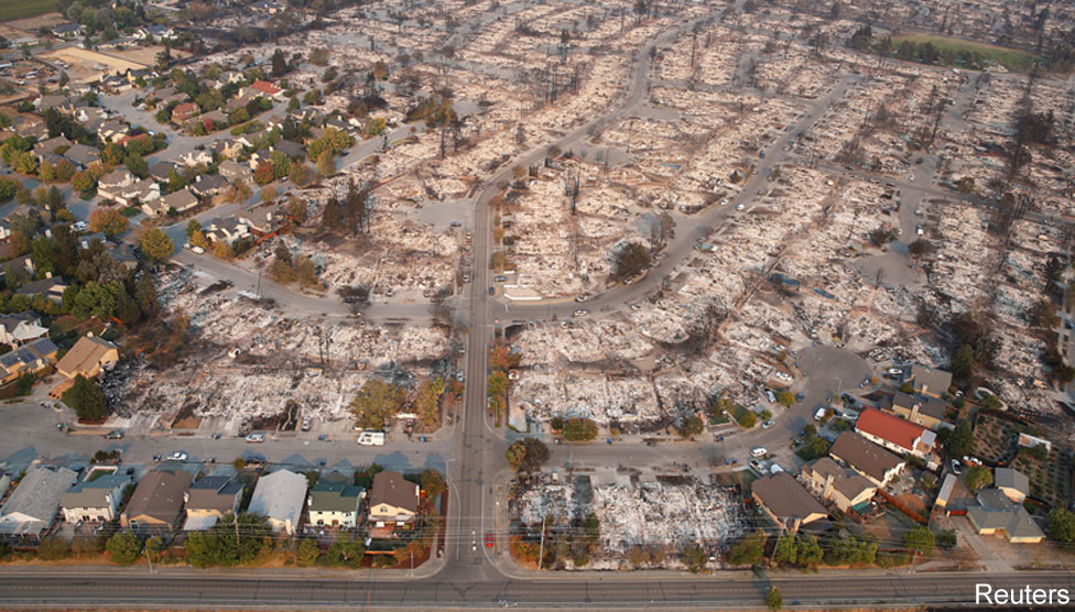 Google satellite image of Coffley Lane area of Santa Rosa after fire