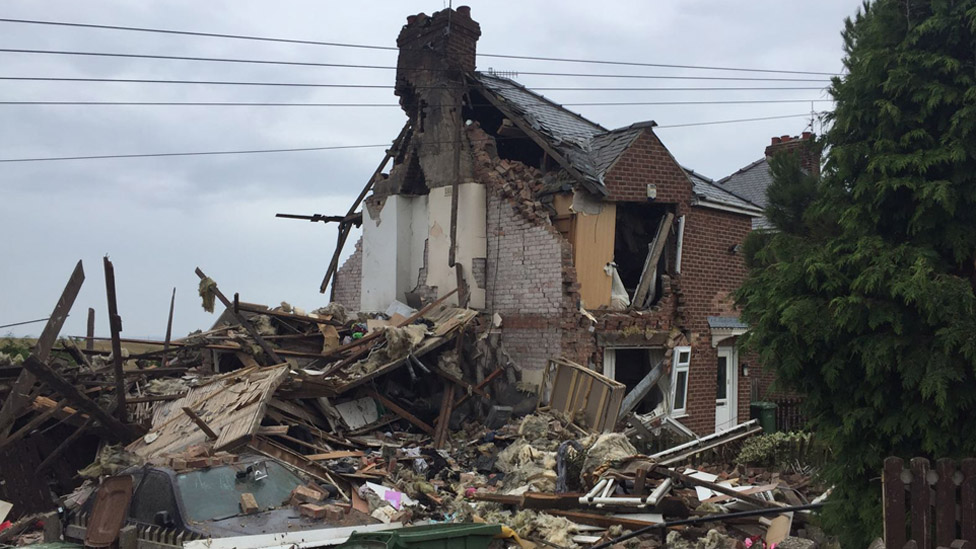 A Tyne and Wear Fire Service picture of the house after the explosion