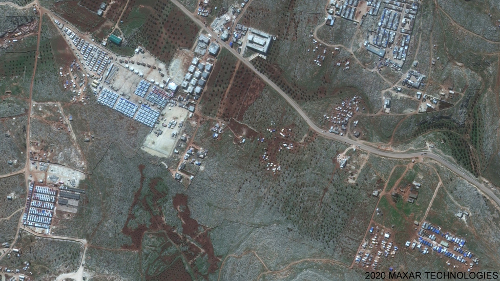 Aerial view of northern Syria showing idp camp in 2019