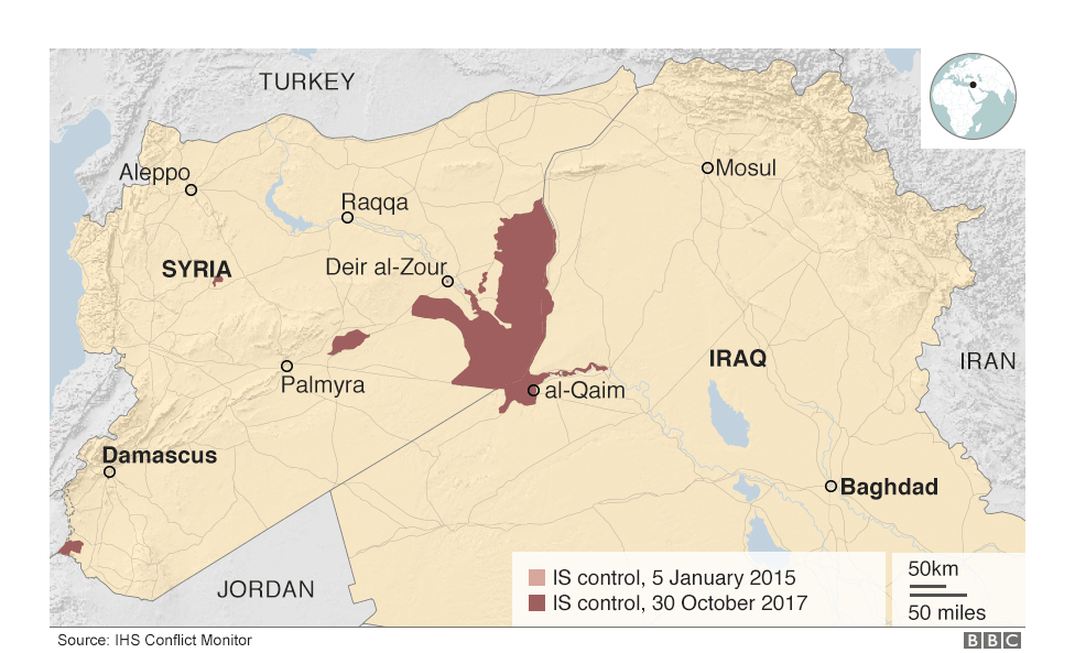 Area controlled by Islamic State group at the end of October 2017