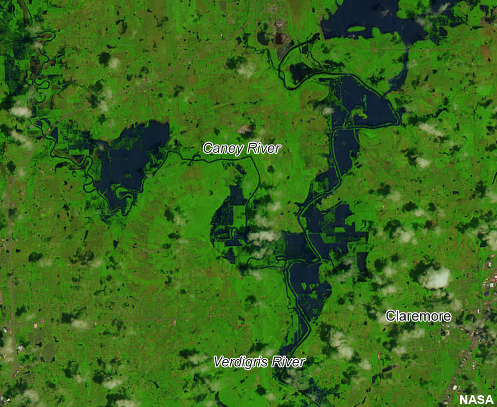 Rivers near Claremore, Oklahoma, after flooding