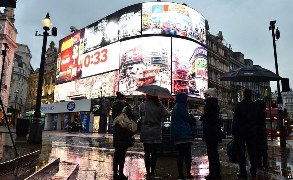 Piccadilly Circus lights before the switch off