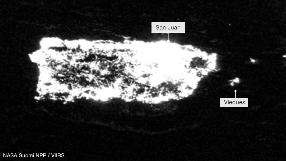 Imagen satelital en la que se ven las luces de Puerto Rico el 23 de julio de 2017 