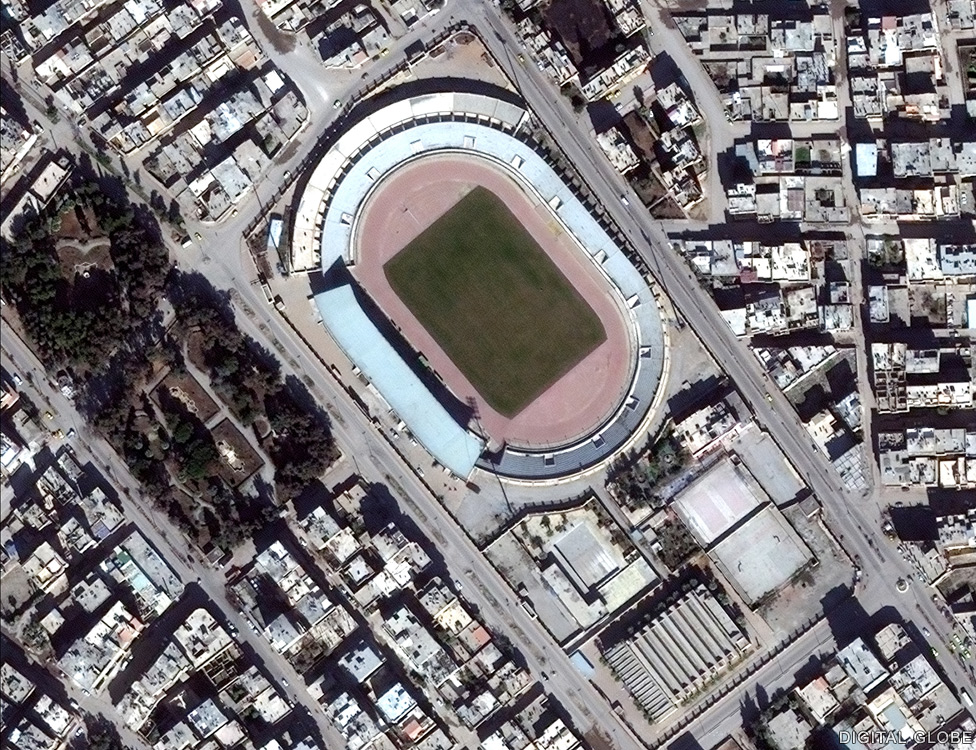 The sports stadium in central Raqqa in February 2014